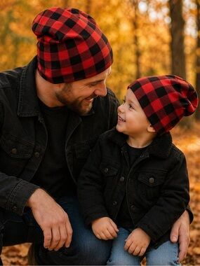 Buffalo Plaid Beanie – Red & Black Check Winter Hat handmade